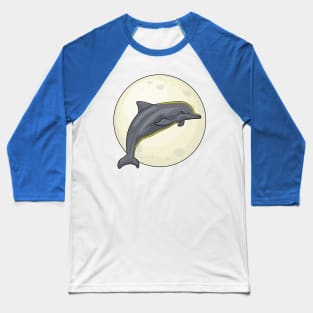 Dolphin with Moon Baseball T-Shirt